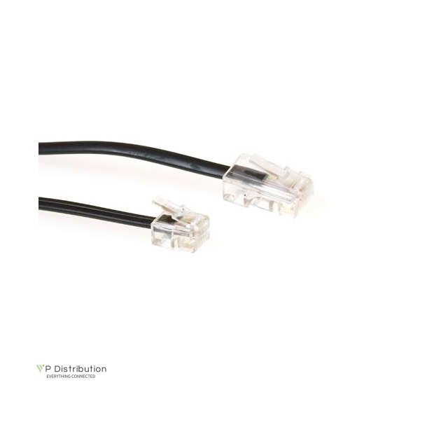 ACT Black 1 meter flat telephone cable with RJ11 and RJ45 connectors