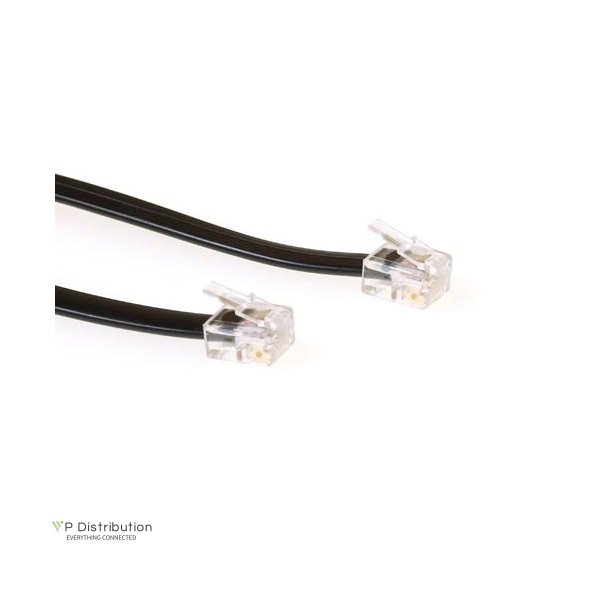 ACT Black 1 meter flat telephone cable with RJ12 connectors