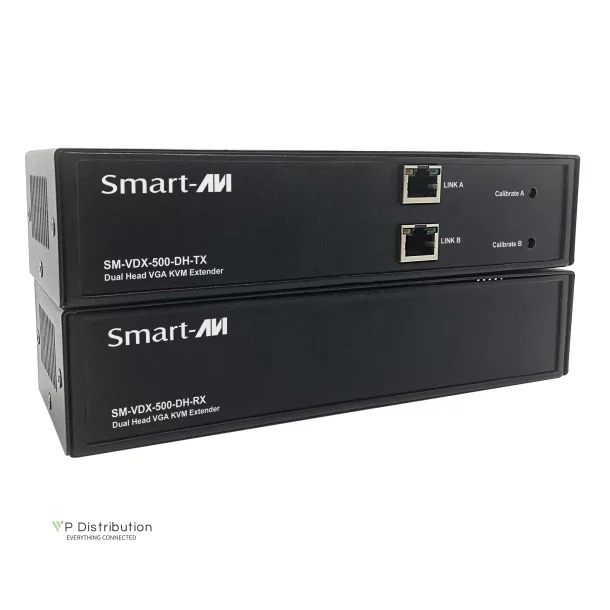 SmartAVIDual Head VGA, USB 2.0, CAT5/5e/6 Extender. Includes: [SM-VDX-500-DH-TX-S, SM-VDX-500-DH-RX-S, 2 X (PS5VD3A)]