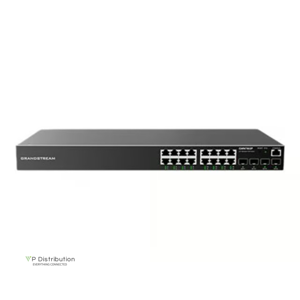 Grandstream Layer 2+ Managed Network Switch, 16x GbE RJ45 PoE 802.3 af/at, up to 30W per port, 240W total power budget, 2x SFP, Internal PSU