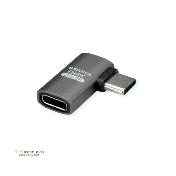 ROLINE USB4 40G Type C M ANGLE/F Adapter, Silver Grey ALU.