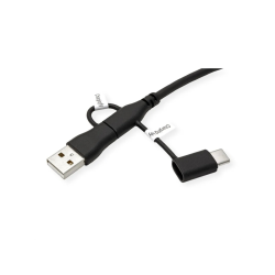 ROLINE 2-in-1 USB2.0  C Cable, M/M, Data Blocker, USB A+C